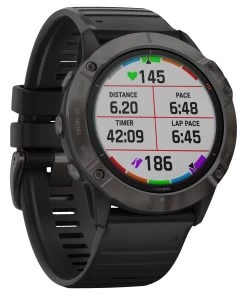 Garmin GPS-Multifunktionsuhr "Fenix 6X Pro Solar" Schwarz/Schiefergrau DLC, Titan-Lünette -Sportbekleidung engelhorn Garmin GPS Multifunktionsuhr Fenix 6X Pro Solar SchwarzSchiefergrau DLC Titan Luenette Detailansicht 06 V1066897E v1