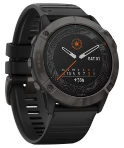 Garmin GPS-Multifunktionsuhr "Fenix 6X Pro Solar" Schwarz/Schiefergrau DLC, Titan-Lünette